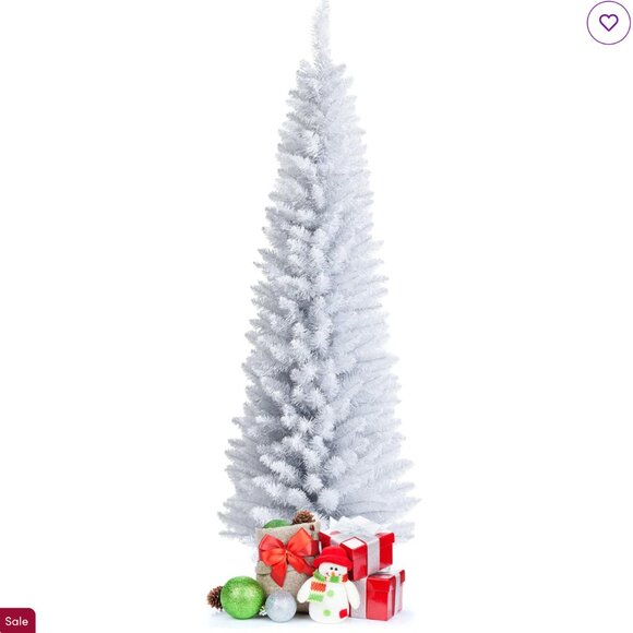 Ashland 7ft. Pre-Lit White Norway Artificial Pencil Christmas Tree, Clear Lights - Picture 1 of 10